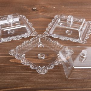Plexi Transparent Disposable Square-Shaped Plates with Lid (10 cm - Set of 3 pcs)