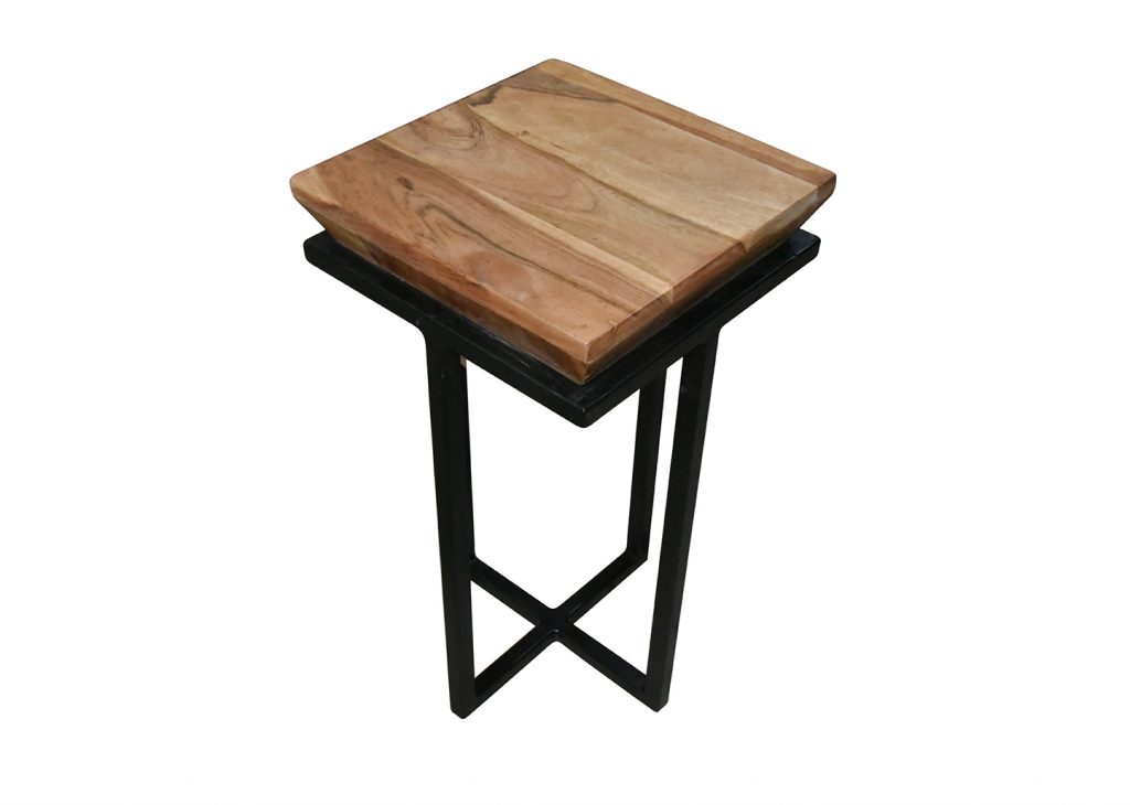 Square Wood Table Iron Base KaroutExpress
