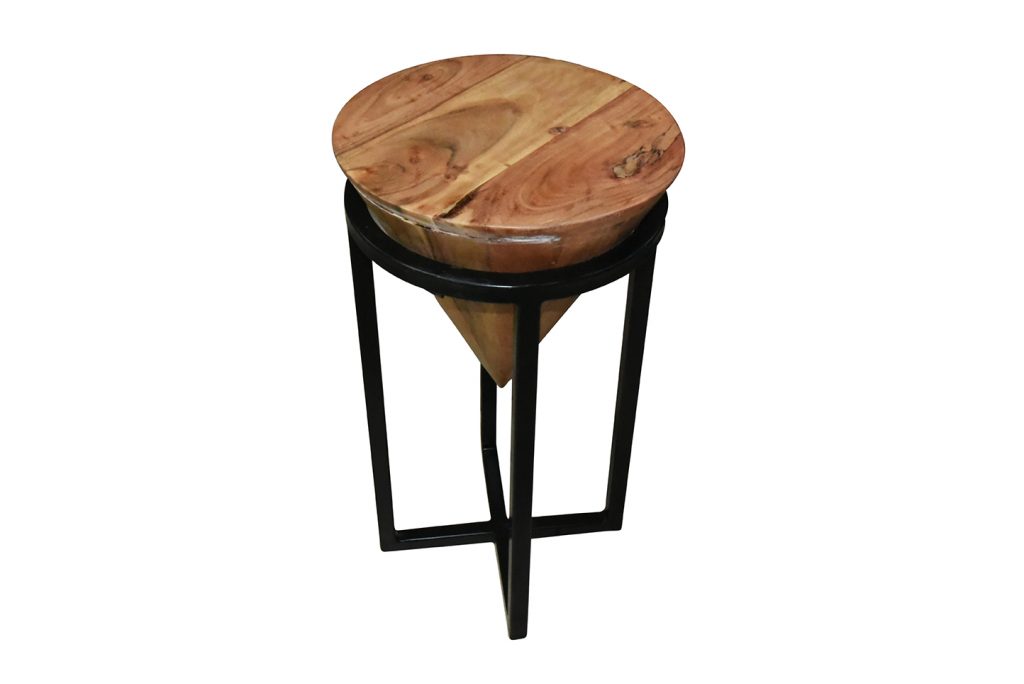 Round Wood Table Iron Base KaroutExpress