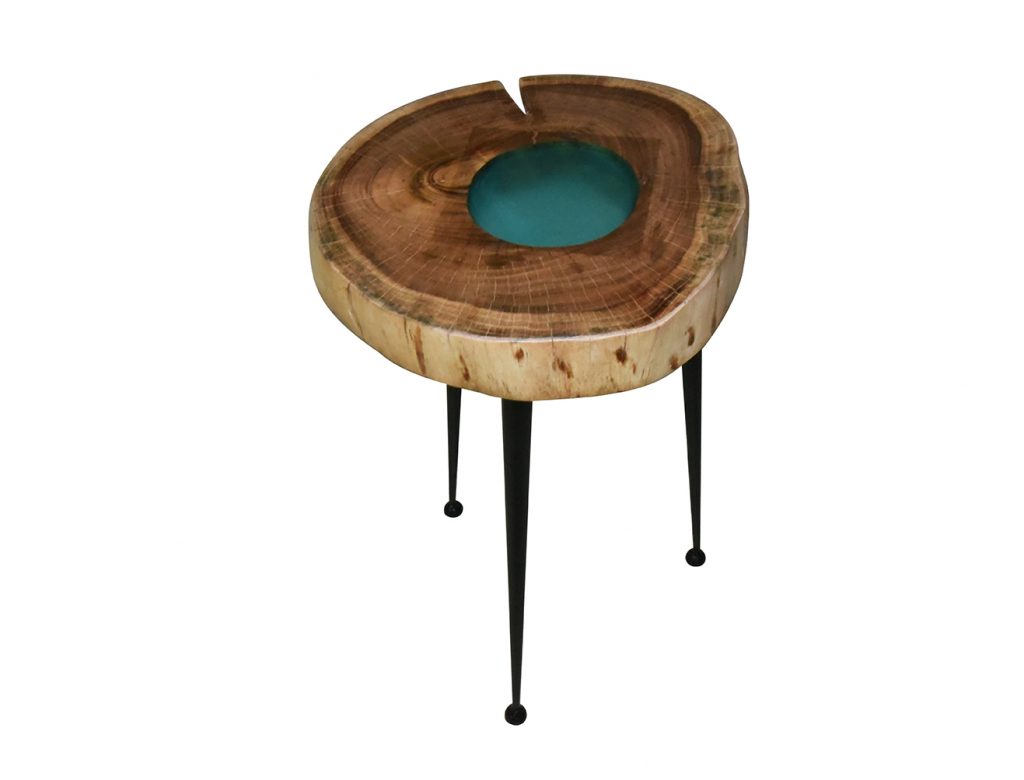 Round Wood Table Iron Base KaroutExpress