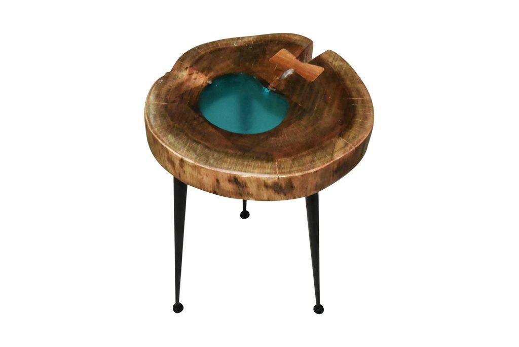 Round Wood Table Iron Base KaroutExpress