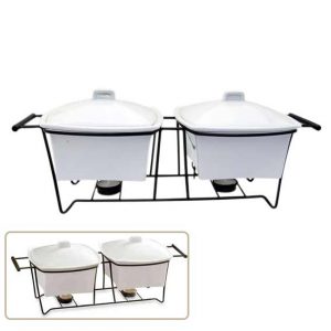 Porcelain Double Casserole Buffet Warmer with Stand