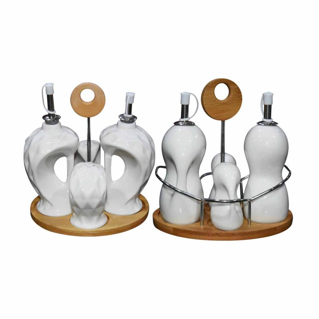Porcelain Bamboo Oil Vinegar Salt Pepper Set KaroutExpress