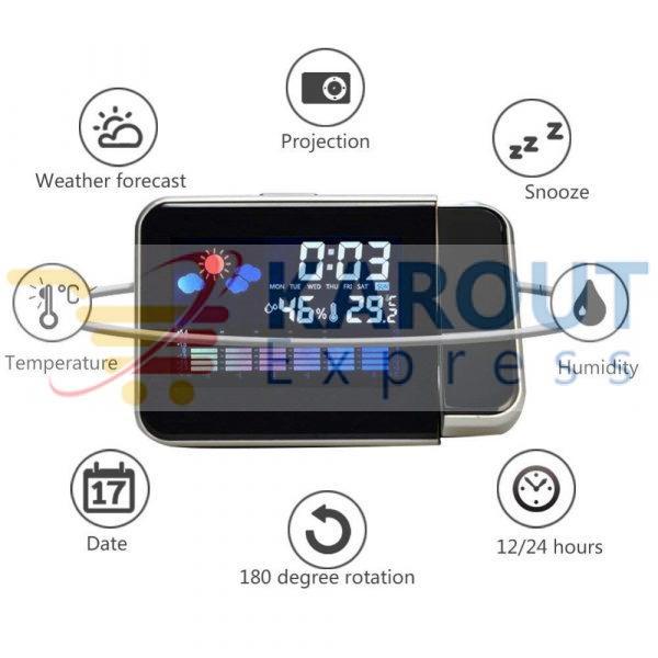 Digital Projection Alarm Clock Rotating Temperature Alarm Clock LCD Night Clock Projection Screen Digital Weather LED Alarm Clock - Image 7