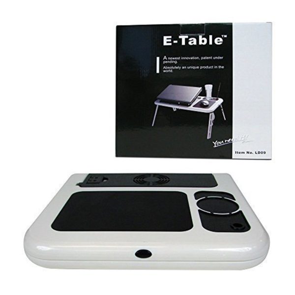 table, E-Table LD09 White/Black Laptop Table with 2 Fans, Mouse Pad and Cup Holder - Image 2