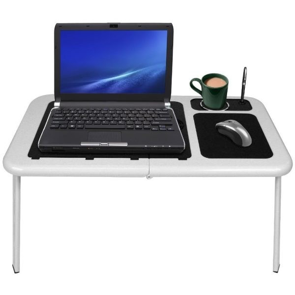 table, E-Table LD09 White/Black Laptop Table with 2 Fans, Mouse Pad and Cup Holder