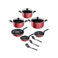 Tefal Super Cook Set 12 pieces Non-Stick Cookware Aluminum – RED –