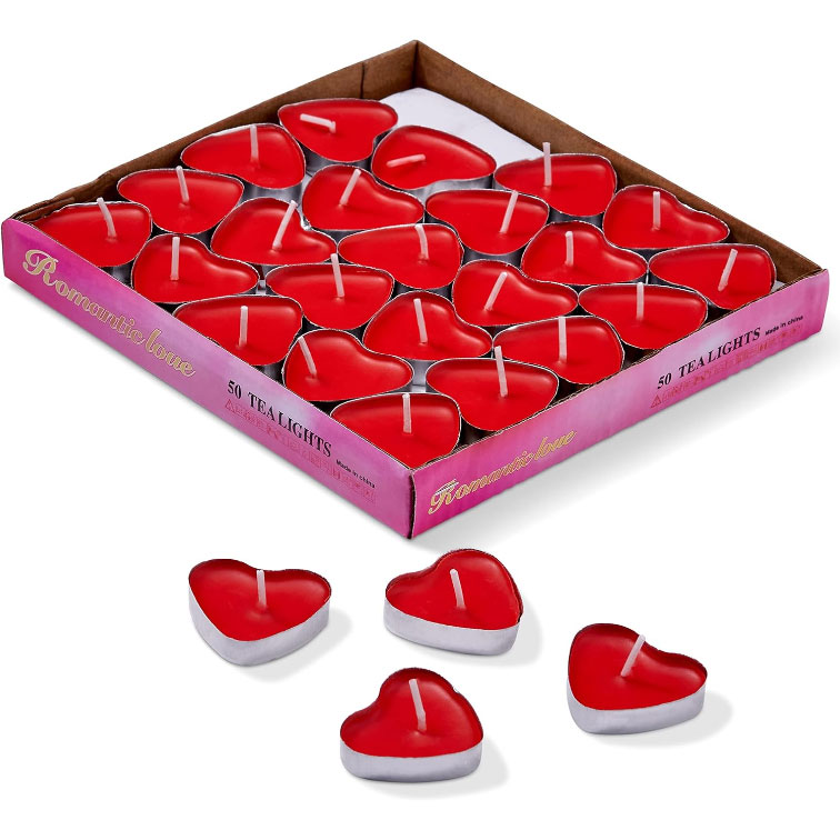 Candles 50 Red Heart Shaped Scented Candles Tea Lights for Valentines Day and Birthdays Decorations Romantic Candle – 4 cm