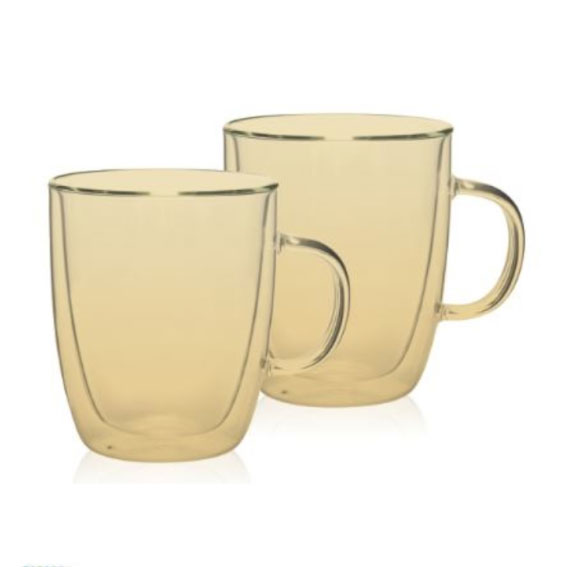 Double Wall Cups Luciano 90Ml/270Ml Gold Double Wall Glass Cup set of 2