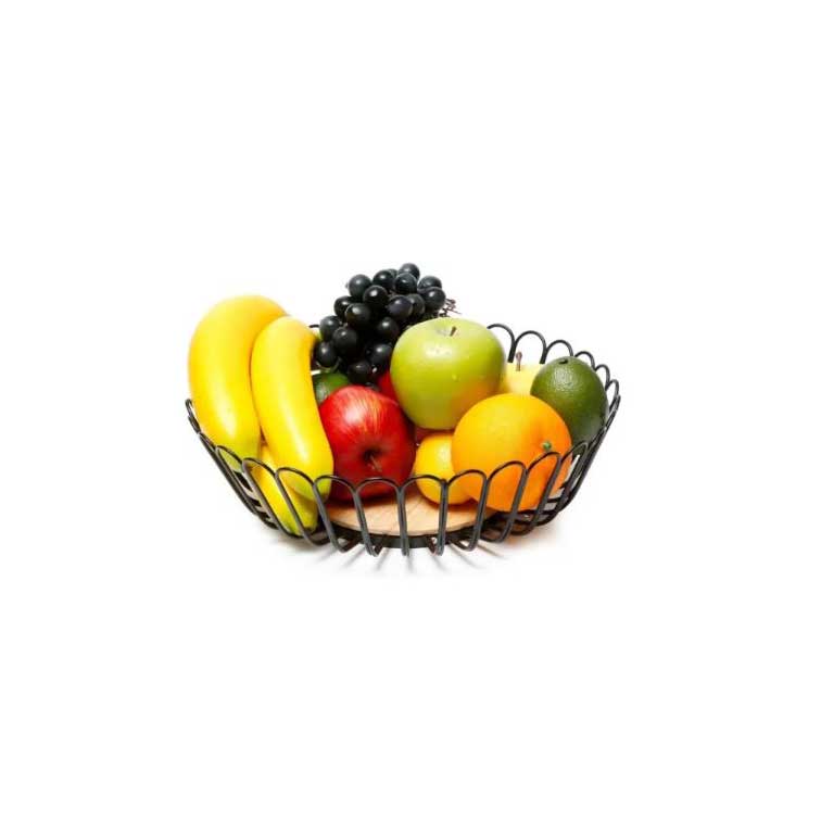 Fruit Basket for Kitchen Fruit Bowl Black Fruit Bowl with Wood Stand Available In Two Sizes