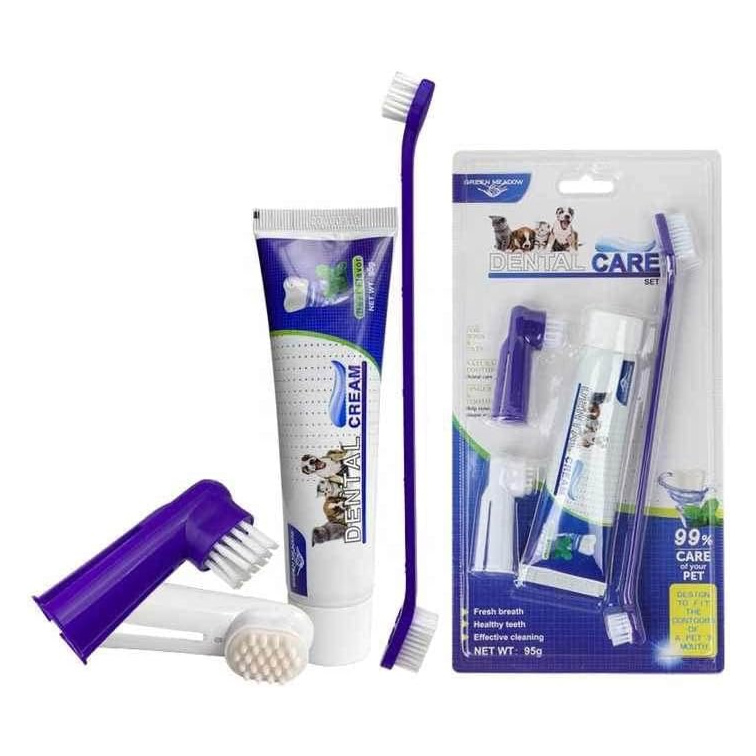 Dental Care GREEN MEADOW 4 In 1 Dog Dental Care Dog Toothbrush Pet Cat Dog Toothbrush And Toothpaste Set
