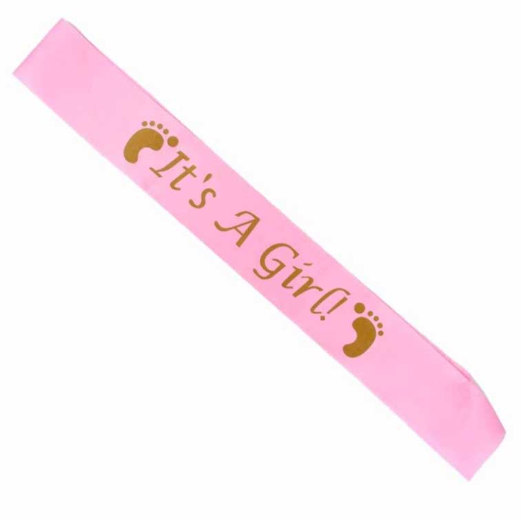It’s a Girl/ It’s a Boy Baby Shower Party Satin Ribbon Sash with Footprint Pink Pastel