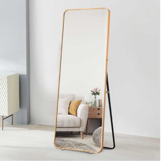 Mirror Standing Full Body Rounded Corner Rectangle Mirrors with Stand Hanging Wall Mounted Available In 3 Colors