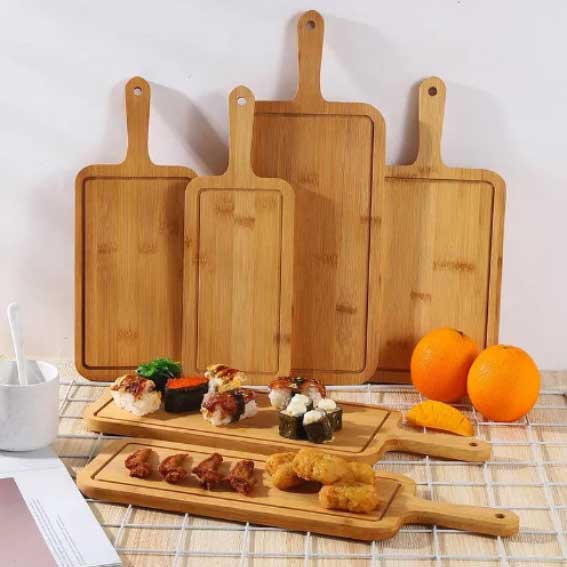 Tray Rectangular bamboo pizza bread chips cutting tray/ Board/ Plate Available In Sizes