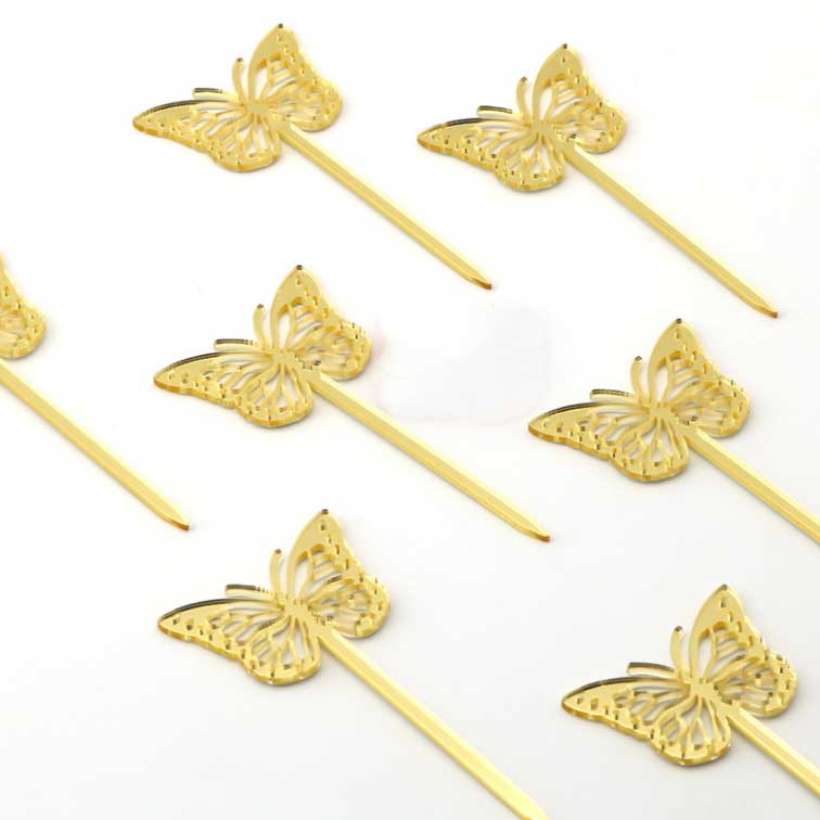 8pcs Gold Acrylic Birthday Cake Topper Happy Birthday Butterfly Wedding Party Cake Topper Decoration Baby Shower