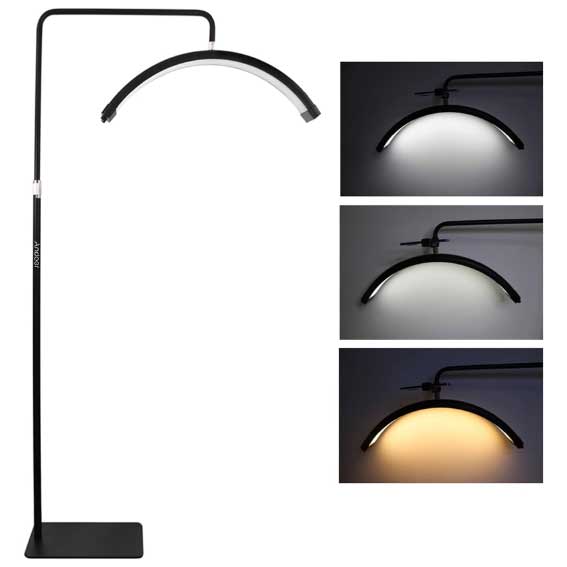 Light Half-Moon Shaped Fill Light 3000K-6000K Dimmable with 180cm/ 70.9in Metal Light Stand Phone Holder Remote Control for Beauty Salon Makeup Live Streaming HD-M6X 36W Floor LED