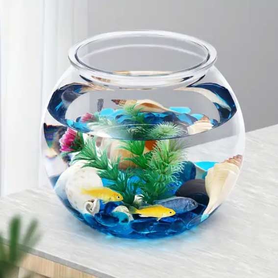 Aquarium Fish Bowl Round Terrarium Bowl Home Office Table Decor Transparent Plastic Tank