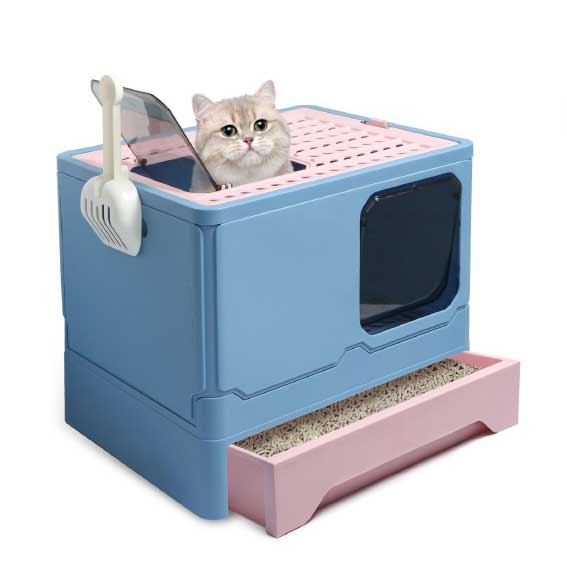 Cat Litter Foldable Cat Litter Box Front Entry Top Exit Drawer Type Fully Enclosed Cat Toilet with Litter Scoop Available In 2 Colors