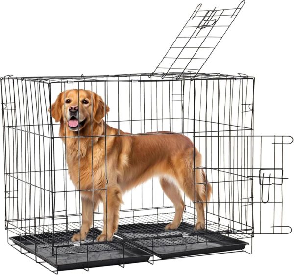 Dog Cage, Includes Leak-Proof Pan, Folding Metal Training Dog Crate, 2 Doors Puppy Pet Cage, Indoor Outdoor Basic Dog Crates, Suitable for All Kinds of Small Pets