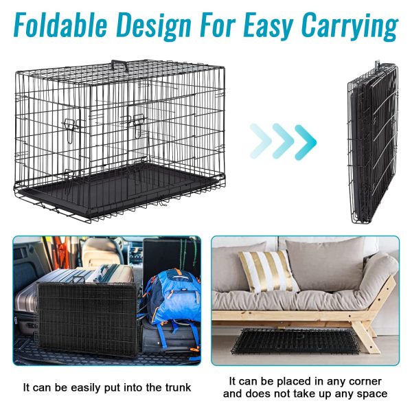 Dog Cage, Includes Leak-Proof Pan, Folding Metal Training Dog Crate, 2 Doors Puppy Pet Cage, Indoor Outdoor Basic Dog Crates, Suitable for All Kinds of Small Pets - Image 3