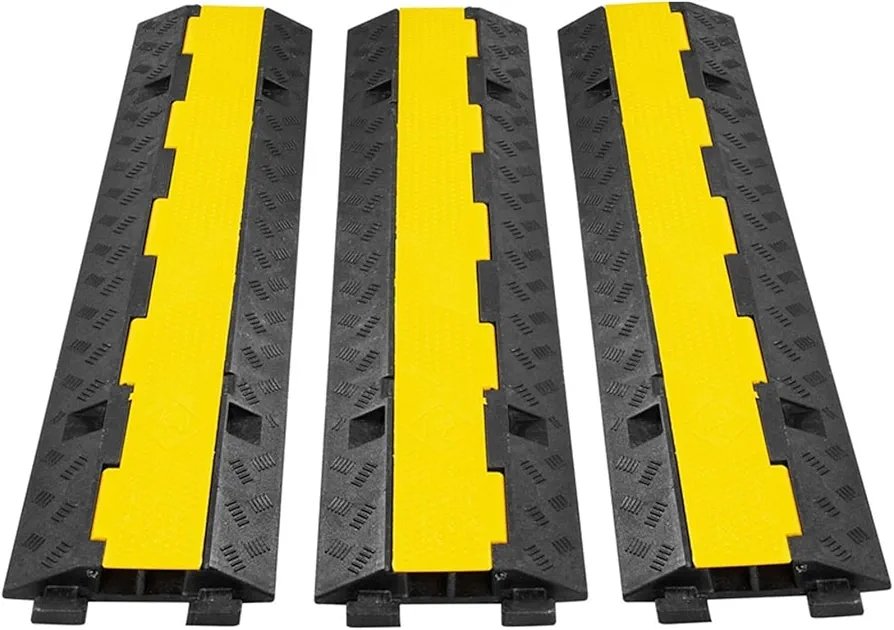 Channel Rubber Cable Protection Ramp, 3 Pack Heavy Duty Wire Tube Cable Protection Cover Ramps, Modular Interlock Connection, Floor Driveway Speed Limiter - Image 5