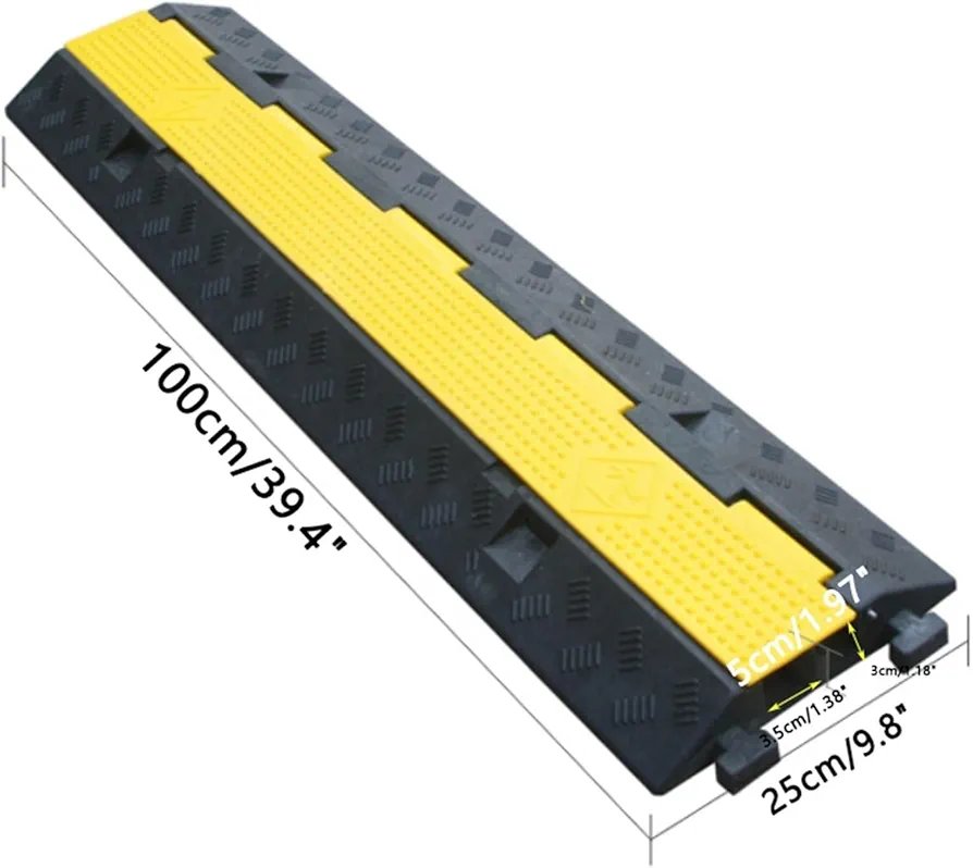 Channel Rubber Cable Protection Ramp, 3 Pack Heavy Duty Wire Tube Cable Protection Cover Ramps, Modular Interlock Connection, Floor Driveway Speed Limiter - Image 3