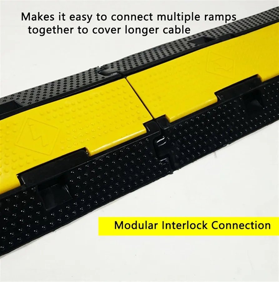 Channel Rubber Cable Protection Ramp, 3 Pack Heavy Duty Wire Tube Cable Protection Cover Ramps, Modular Interlock Connection, Floor Driveway Speed Limiter - Image 6