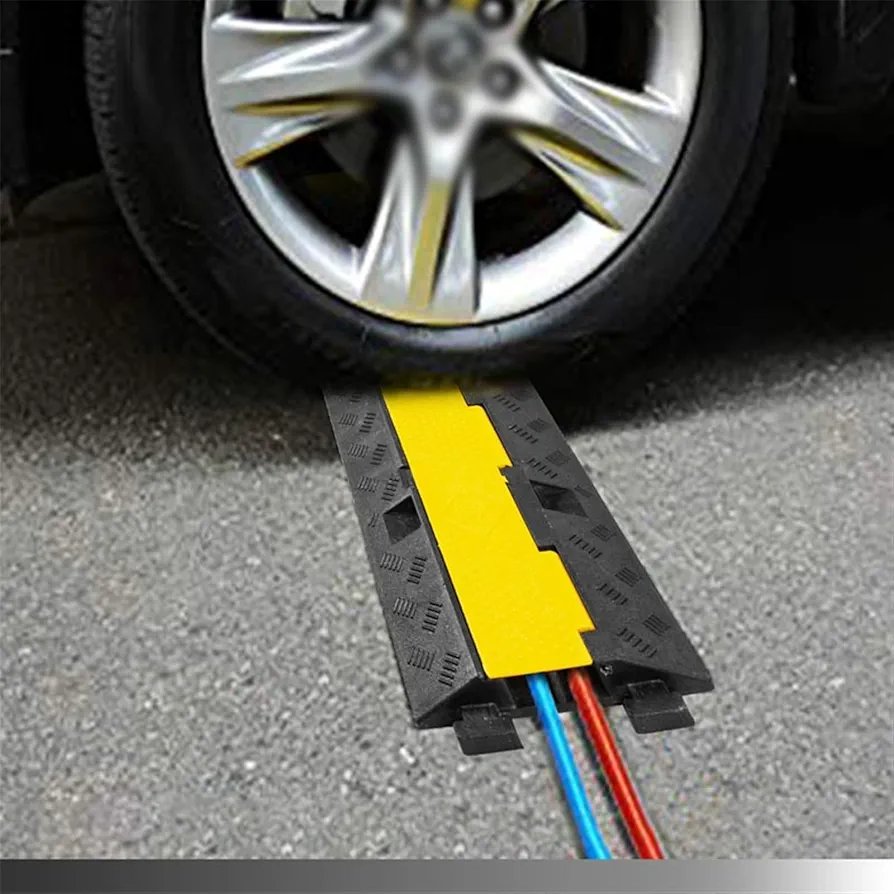 Channel Rubber Cable Protection Ramp, 3 Pack Heavy Duty Wire Tube Cable Protection Cover Ramps, Modular Interlock Connection, Floor Driveway Speed Limiter - Image 7