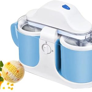 Cream Maker Machine Frozen Yoghurt Sorbet Maker, 500ML*2 Double Cup Soft Ice Cream Maker, Home Mini Homemade Ice Cream Machine (15-20m to complete)(Color:blue)