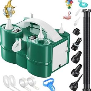 Electric Balloon Pump Rainbow Balloon Arch Portable Air Pump for Latex Foil Balloons 260q Double Nozzle Balloon Blower Machine for Party Decoration,