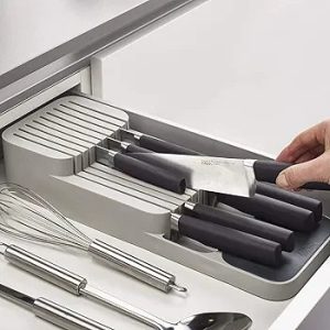 Store Kitchen Drawer Organizer Tray for Knives Knife Block, Gray