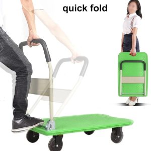 trolley with Metal Folding Handle, Open Platform, for Bookstore, Restaurant, Moving Cart (Color : Ordinary, 300kg