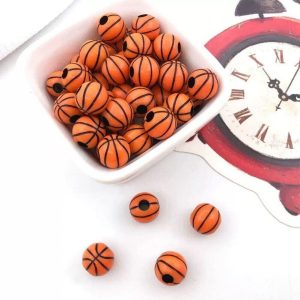 Sport Ball Bead 50pcs Acrylic Basketball Bead with Hole for Bracelets Necklaces Bracelet Earrings Hair Ties Keychains Making200g