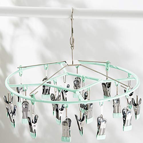 clothes drying rack Stainless steel drying rack socks clothes clip hook drying rack clip drying artifact round green 20/24 clip collapsible drying rack clothes (Size : Small) - Image 2