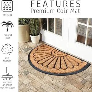 EHC PVC Half Moon Backed Moulded Brushed Natural Coconut Coir Entrance Matting Outdoor & Indoor Mat, 45 x 75 cm