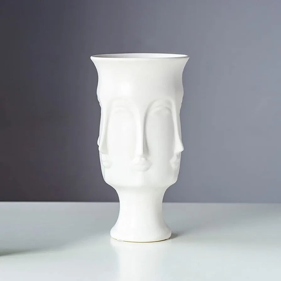 Vase White Ceramic Vase Home Living Room Dining Table Office Desktop Decoration Imitation Face Vase Gift for Friends Flower Vase