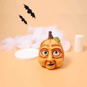 Funny Halloween Pumpkin Figurine Resin Ornament Pumpkin Statue Sculpture Crafts Halloween Decoration (C, One Si