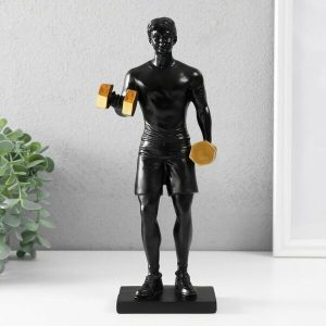 Polystone souvenir "Athlete with dumbbells" black with gold 11x7x26 cm