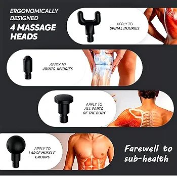 FASCIAL GUN KH-320 Handheld Electric Deep Tissue Percussion Muscle Body Massager Gun with 6-speed, for Pain and Stress Relief with 4 Massage Head(Multi) - Image 2