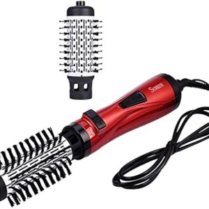 High quality Hair curlers 2 In 1 Rotaty Hair Dryer Brush Multifunctional Electric Roller Styler Hot Air Comb Straightening Curling Iron Hair Styling Tools (Color : Red, Size : 38.5 * 6cm)