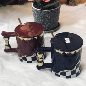 Glass blue mug 400ml with lid and cover