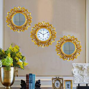 Mirrors + Clock Home Decorations - 3 in 1