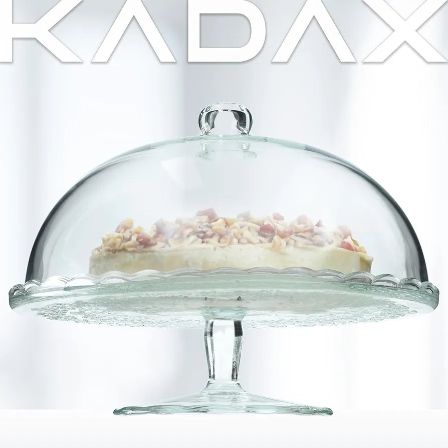 KADAX Cake Stand with Lid, Transparent Glass Cake Plate, Robust Serving Plate (Round, Diameter 29 cm)
