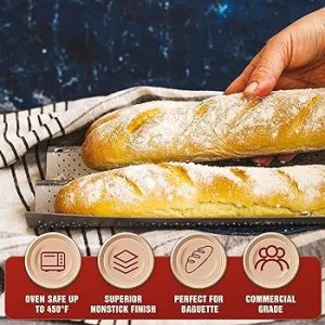 Nonstick Baguette Pans for French Bread Baking, Perforated 2 Loaves Baguettes Bakery Tray Perforated Bread Tray Baguette Baking Tray Bake Mold Toast Cooking Oven Toaster Pan38*16cm.
