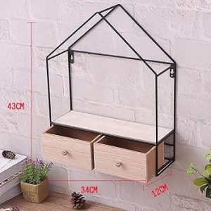 Wall Mounted Storage Rack Iron Triangular Organizer for Bedroom Living Room Wrought Shelf (Double Drawers)34*11*43cm