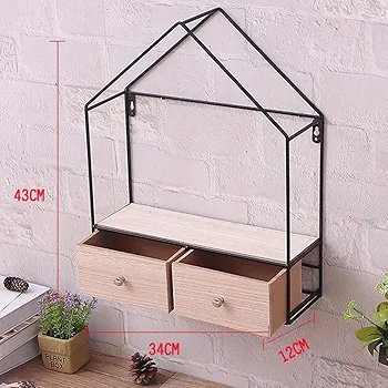 Wall Mounted Storage Rack Iron Triangular Organizer for Bedroom Living Room Wrought Shelf (Double Drawers)34*11*43cm