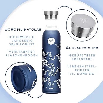 ChrYvo? "Let's fly high! | 750 ml glass drinking bottle for hot and cold drinks | water bottle glass | environmentally friendly | glass drinking bottle for children and adults | BPA-free - Image 4