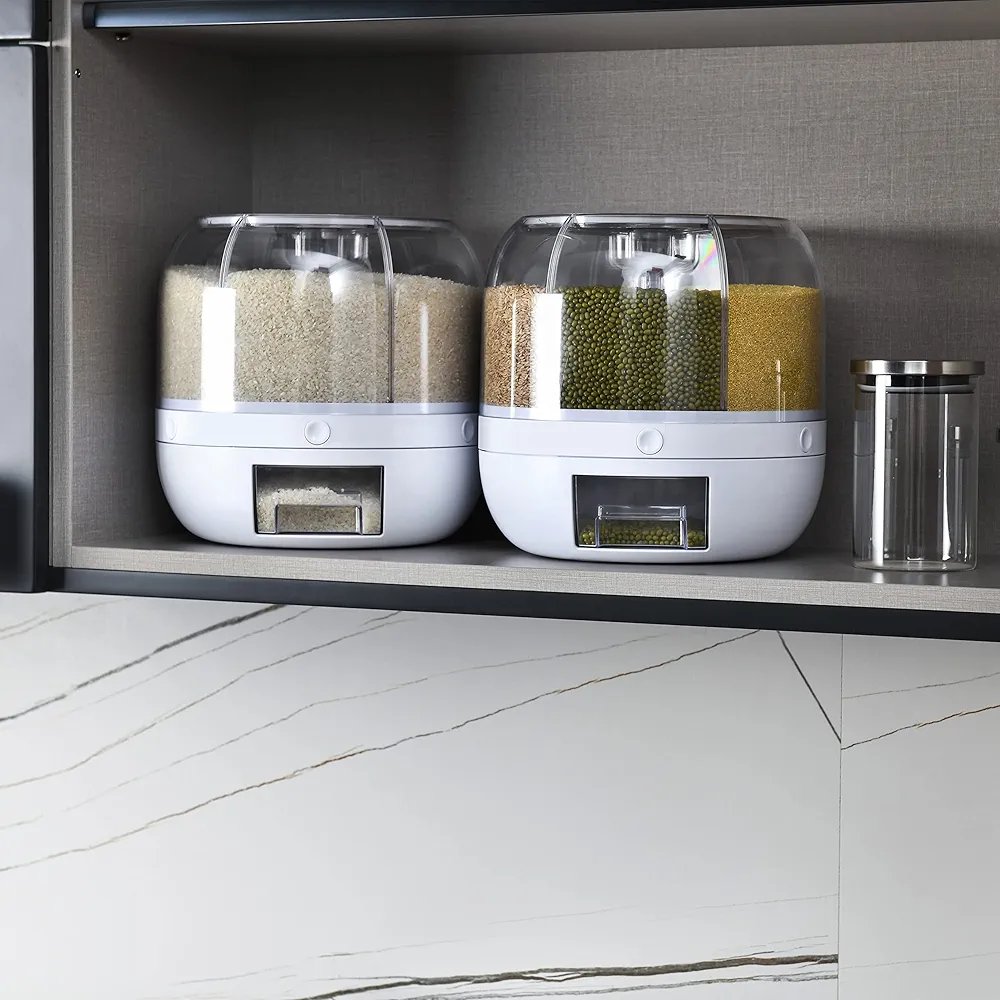Rotating Dry Food Dispenser White 6 Compartments 12 lb Round Cereal Dispenser 12" x 10" x 10" for Kitchen Rice Corn Storage BPA Free - Image 3