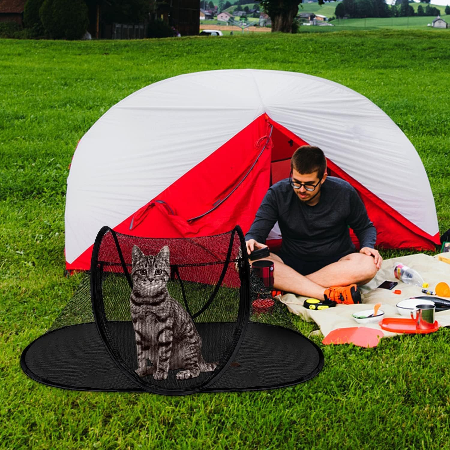 Cat Tent Outdoor, Pet Enclosure Tent Suitable for Cats and Small Animals, Indoor Playpen Portable Exercise Tent with Carry Bag?Black - Image 3