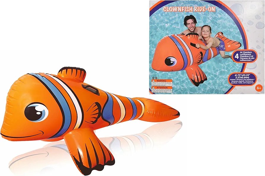 Giant Inflatable Clown Fish Ride-On Pool Toy & Float